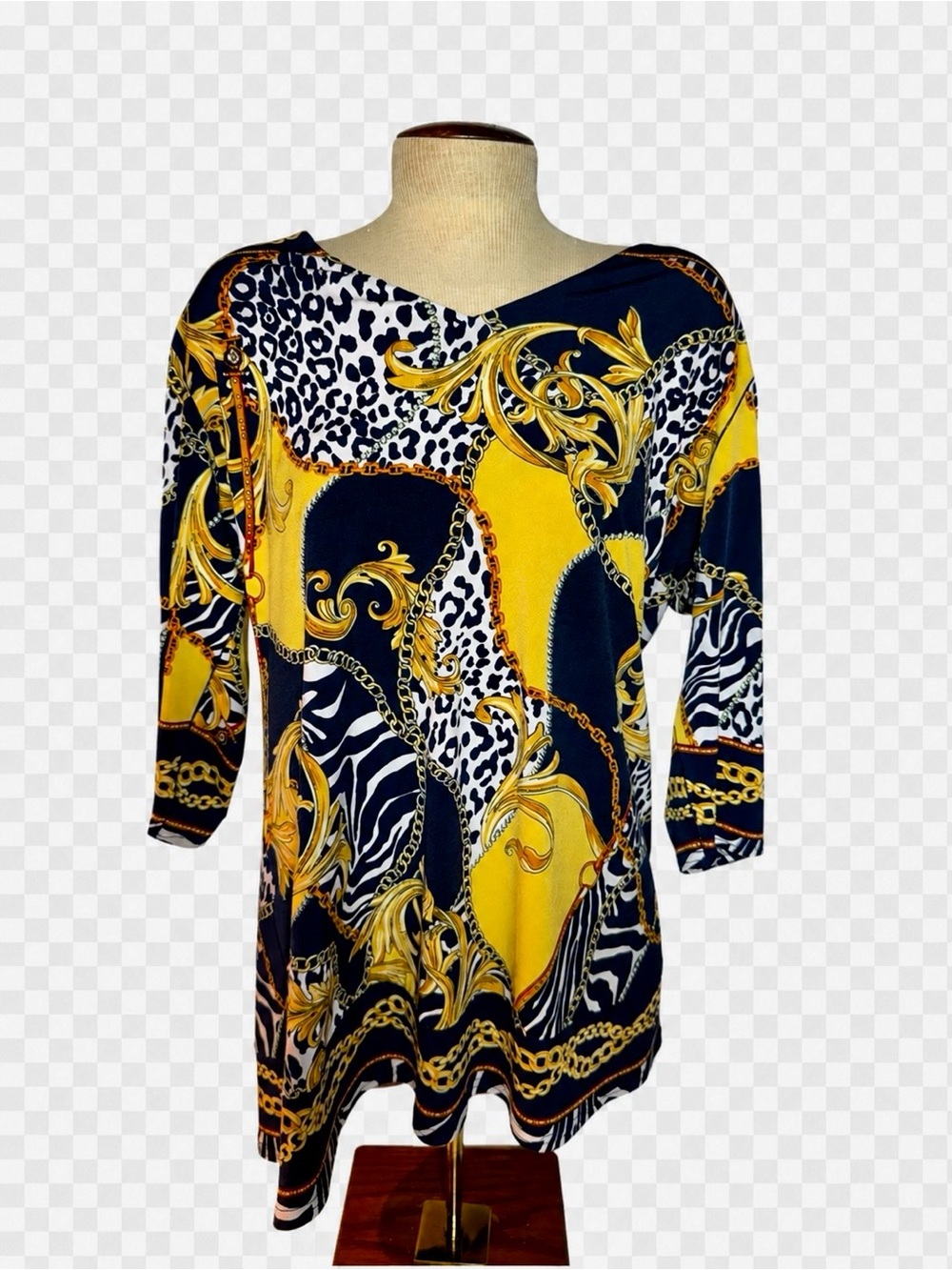 Joseph Ribkoff Black & Yellow Baroque Chain Print Tunic